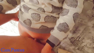 Wild gal lets her ultra-kinky roomy jism in her undies after kneading his fuckpole against her