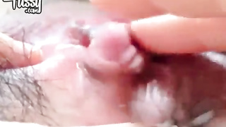 Japanese female groping her giant bean to ejaculation