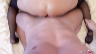 German grandmother in uber-sexy clothes is railing a firm fuckpole after deep throating it like a professional