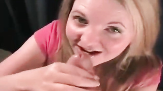 Uber-Cute, first-timer blondie is impatiently fellating her mate's pink cigar to make him spew out from enjoyment