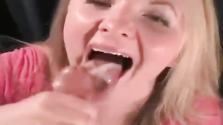 Uber-Cute, first-timer blondie is impatiently fellating her mate's pink cigar to make him spew out from enjoyment