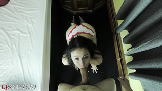 Expert black-haired got down on her knees and gave a blowage to her greatest homie