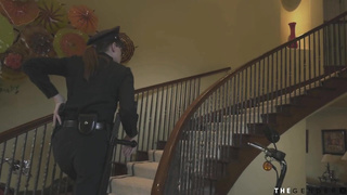 Blueeyed trans police comforting guy as she takes deep anal fuck