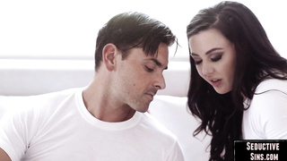 Busted blond blowing cheating guy before sex