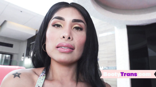 Big booty latina tgirl doggystyled in lingerie