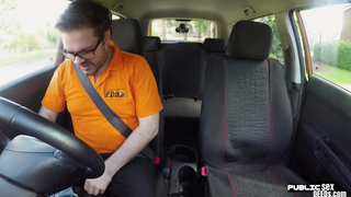 Chubby english driving student fucks in public
