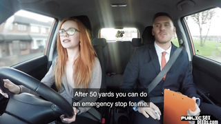 Public ginger babe doggystyled in car exam