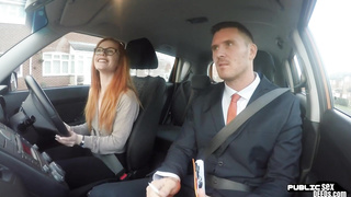 Public ginger babe doggystyled in car exam