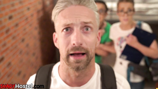 Hostel babes fingered and fucked in spooky ffm after checking into rooms