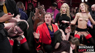 Submissive women punished in group by their masters