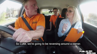 Busty english driving instructor squirts in car