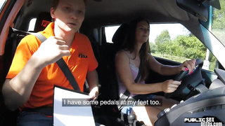Public euro pussylicked in car during lesson