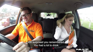 Public uk driving student doggystyled in car