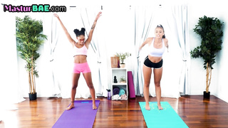 Black yoga babe pussylicked by white dyke babe