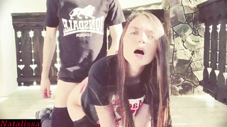 Ultra-Kinky gal with a ideally bald gash, Natalissa is deepthroating a gigantic trunk before railing it