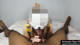 Caucasian honey is blowing a humungous, dark-hued shaft and getting it up her taut booty slot