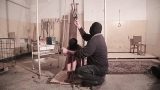 Slender gal got nude, strapped up and tormented for a while in a random dungeon