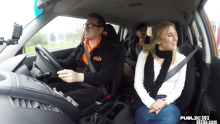 American babe publicly rides brit cock in car