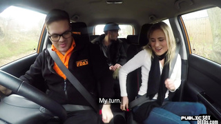 American babe publicly rides brit cock in car