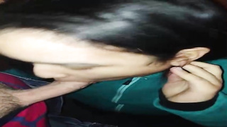 Attractive teenager brown-haired is inhaling man meat in the middle of the night, in a POINT OF VIEW fashion