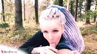 Sensuous damsel is deep throating bone in the woods and hoping a ample facial cumshot money-shot as a prize