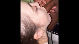 Nubile black-haired is deep throating a phat, dark-hued manstick as deep as she can gulp it