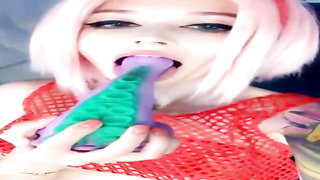 Enrapturing Ahegao Costume Play honies are doing all kinds of nasty stuff on live webcam, just for joy