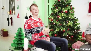 Sizzling mom is boinking her step- stepson in the living bedroom, under the Christmas tree