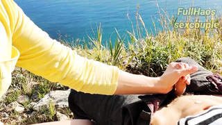 Nasty fellow loves to get a hand-job in the nature, until he gushes from delight