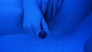 Slender dame is posing while dressed in nothing but undies and even jacking a bit with a hitachi