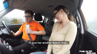 Public euro doggystyled in car before jerking