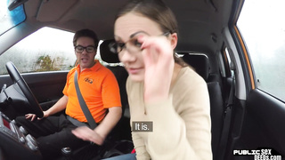 Public euro doggystyled in car before jerking
