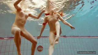 2 super-hot women love swimming pool nude