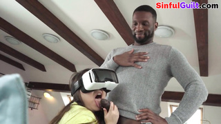 Asian babe sucking black cock before doggystyle and cowgirl sex