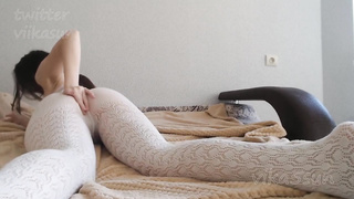 fetish on milky tights sans underpants