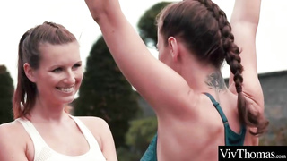 Uber-Cute femmes were doing yoga in the backyard, before they determined to slurp each other up