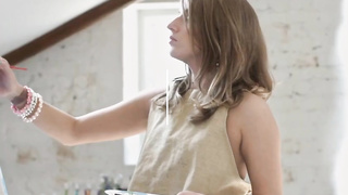 Blond honey is having gonzo bang-out with her model in the studio, instead of painting