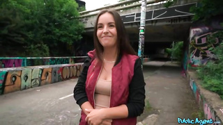 Kinky, unexperienced black-haired got money from a stranger, to gargle his fuck-stick and let him bang her