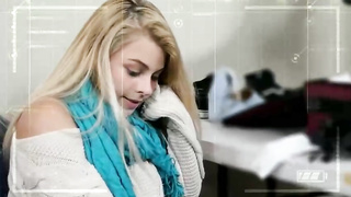 Magnificent blond teenie with pierced nips is getting plumbed from the back and shrieking while spunking