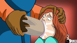 Toon girl with a ginormous donk is fellating a massive, dark-hued schlong and getting wedged with it