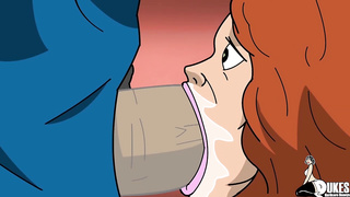 Toon girl with a ginormous donk is fellating a massive, dark-hued schlong and getting wedged with it