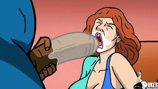 Toon girl with a ginormous donk is fellating a massive, dark-hued schlong and getting wedged with it