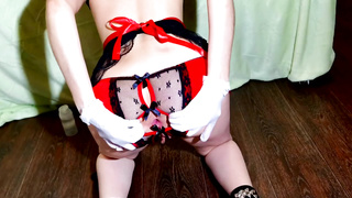 Costume Play Maid Getting Off In Mutt Position, Softcore Undies, Arse Speculum In The Culo