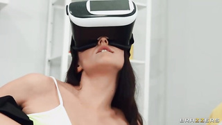 Fabulous dark haired with good-sized orbs is using VR while pummeling her paramour and luving it