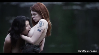 Girl/girl adventures on wooden raft # Brea Daniels and Raven