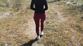 Phat breasted lady is regularly going to the nature to do her exercise routine and have hookup