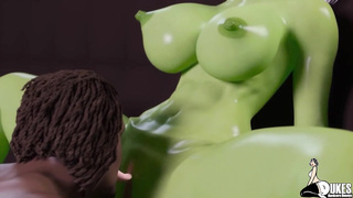 Horny alien girl with ginormous orbs is having intercourse with a ebony fellow all the time