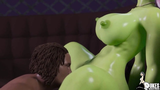 Horny alien girl with ginormous orbs is having intercourse with a ebony fellow all the time