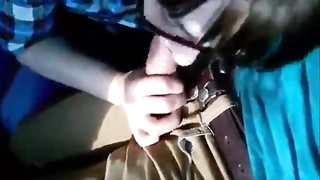 Nerdy brown-haired is blowing a rock rigid boner in the teach, just for the joy of it