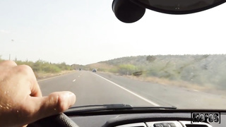 Lovable dark haired had fucky-fucky with a stranger who gave her a free-for-all rail home, the other day